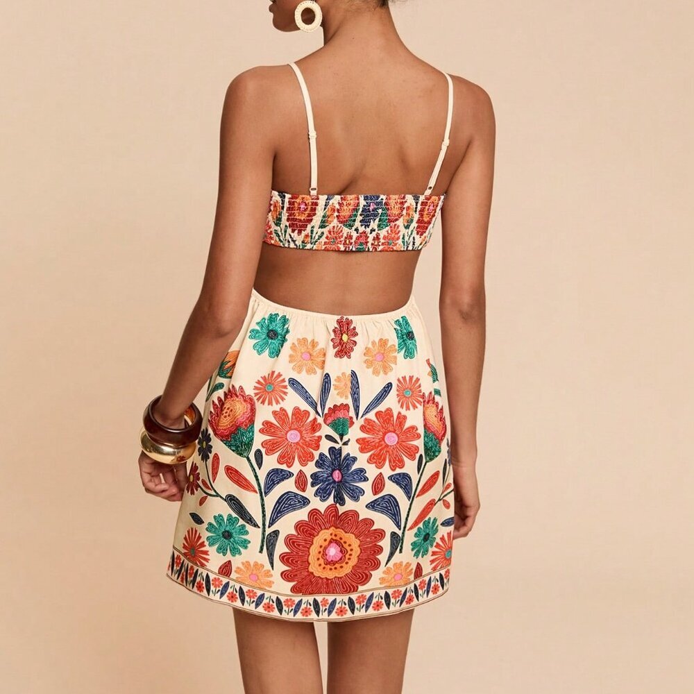 Multicolor Boho Women's Woven Print Sun Dress - Picture 2 of 7